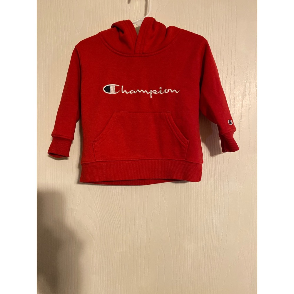 Champion Toddler Boys Red Script Logo Pullover Hoodie Sweatshirt 2T 0440